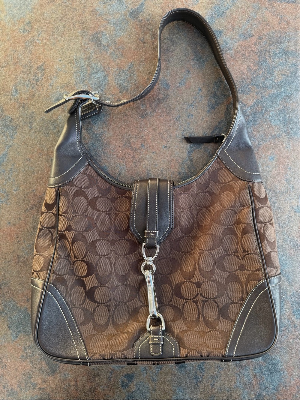 Vintage 2005 Coach Brown Signature Canvas Hobo Bag
